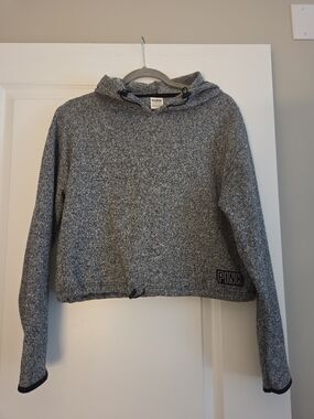 PINK Victoria's Secret Gray Heathered Cropped Hooded Sweater